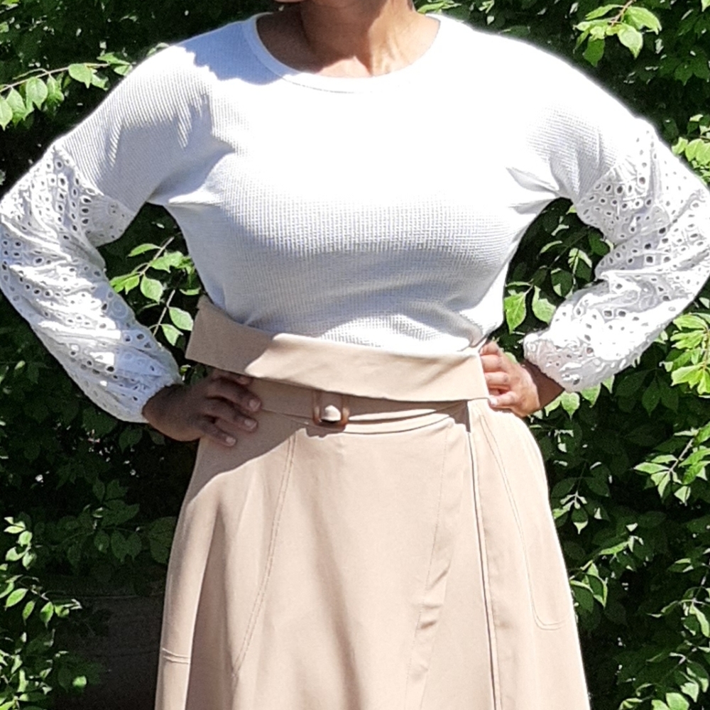 Simply Salted White Waffle Top & Eyelet Sleeve Top